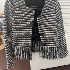 Nanette Lepore Cropped Black and White Blazer w/ Fringe